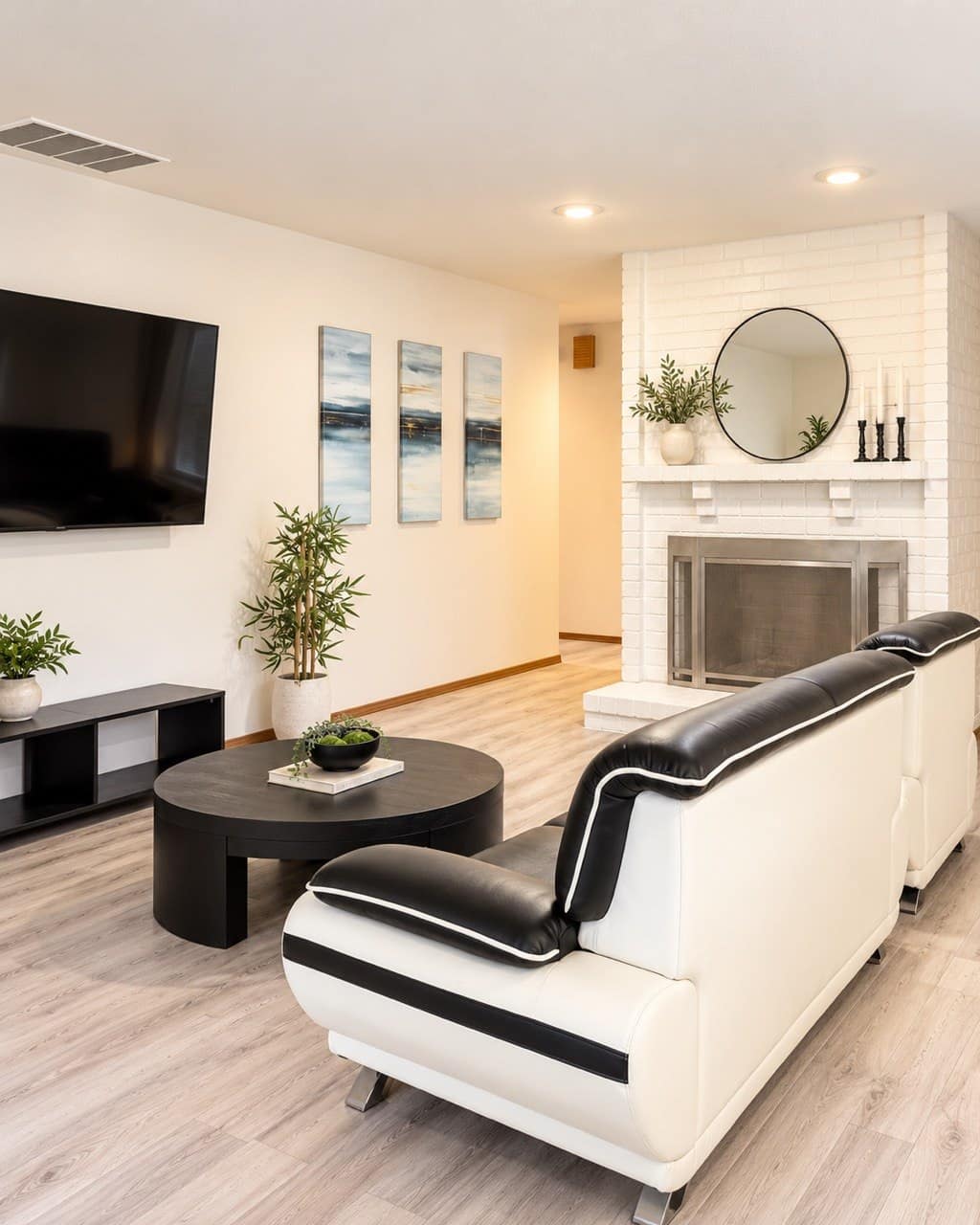 Warm living room with fireplace at HopeSprings