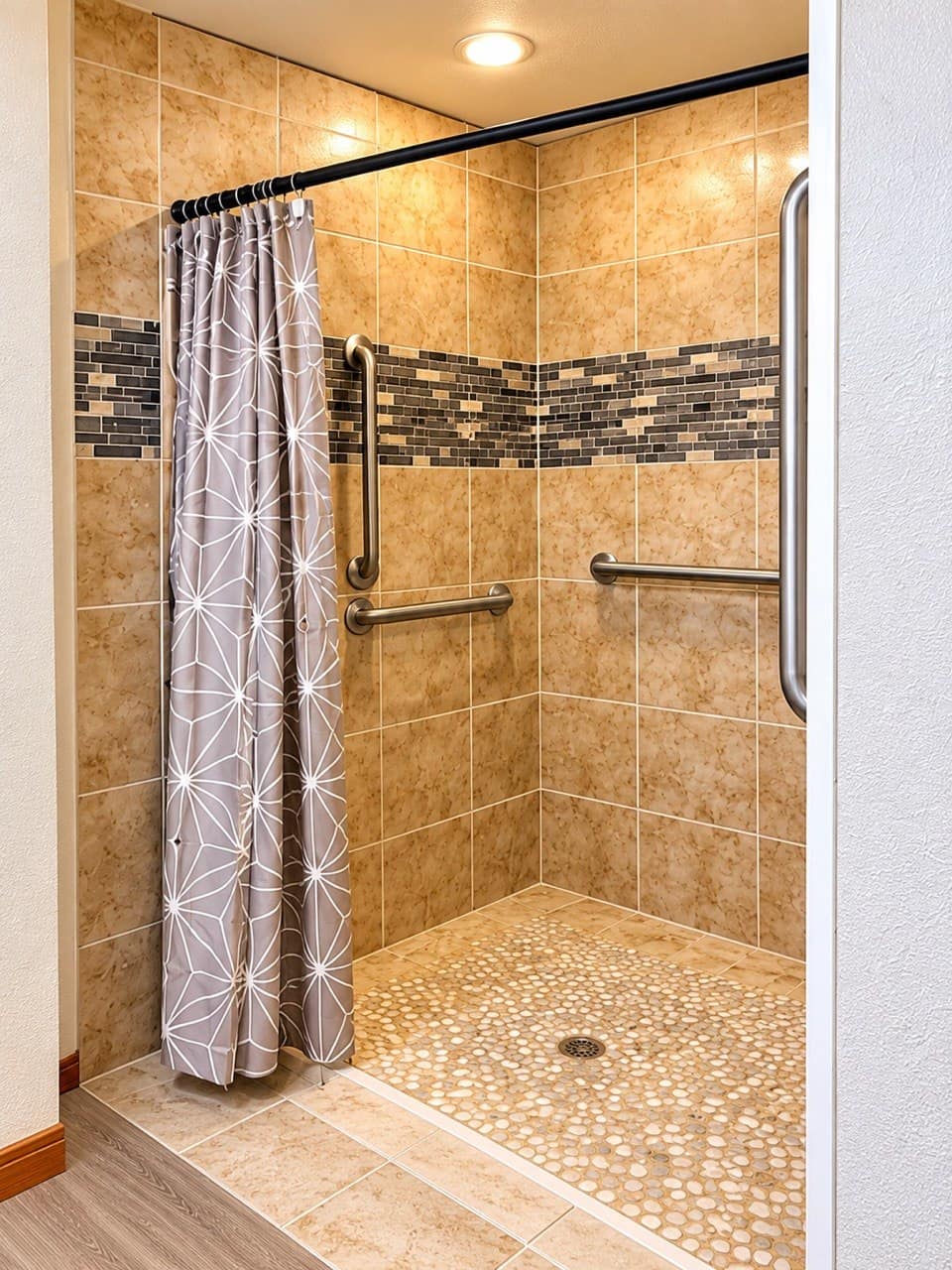 Accessible roll-in shower with grab bars at HopeSprings Vancouver WA